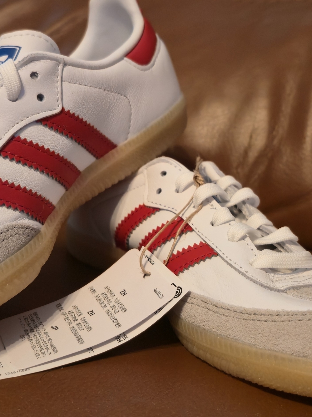 New adidas Samba Kids13 White Sneakers with Red Stripes